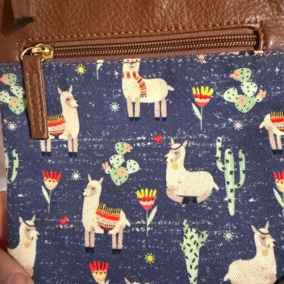 Llama And Cactus Stylish Brown and Blue, Faux Leather Crossbody Bag, Super Cute - Picture 3 of 9